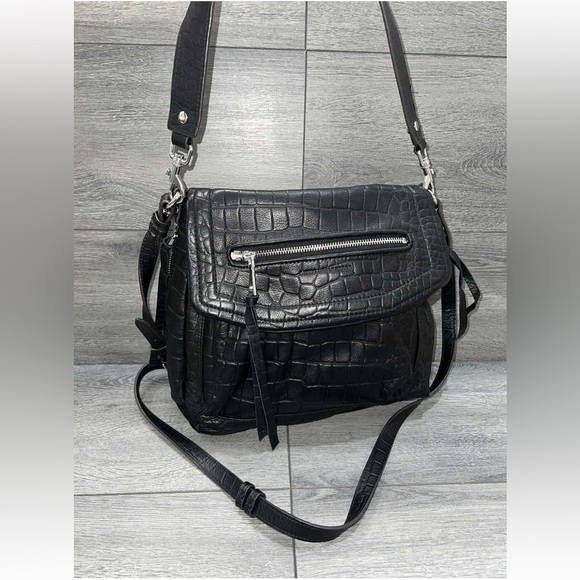 Aimee Kestenberg Leather Shoulder Bag Fifth Avenue Black Croco - Picture 3 of 8